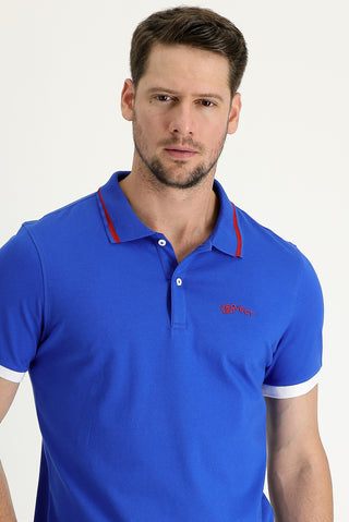  Saks Mavi Polo Yaka Slim Fit Dar Kesim Tişört