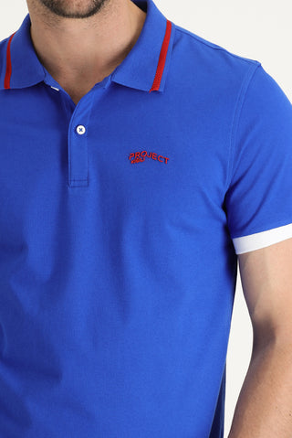  Saks Mavi Polo Yaka Slim Fit Dar Kesim Tişört