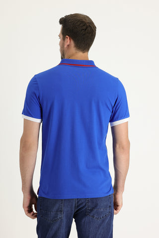  Saks Mavi Polo Yaka Slim Fit Dar Kesim Tişört