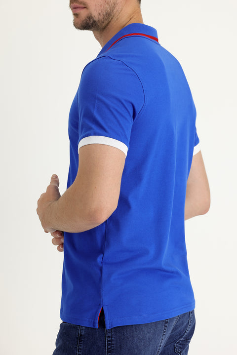 Saks Mavi Polo Yaka Slim Fit Dar Kesim Pamuklu Tişört