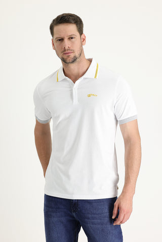  Beyaz Polo Yaka Slim Fit Dar Kesim Pamuklu Tişört