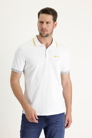 Beyaz Polo Yaka Slim Fit Dar Kesim Pamuklu Tişört