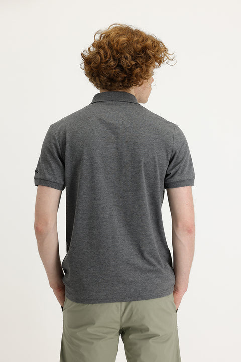 Dark Gray Melange Polo Collar Slim Fit Narrow Cut T-Shirt