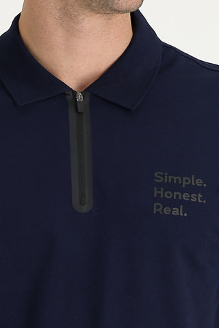 Siyah Lacivert Polo Yaka Slim Fit Dar Kesim Baskılı Fermuarlı Tişört
