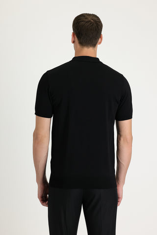  Siyah Polo Yaka Slim Fit Dar Kesim Fermuarlı Tişört
