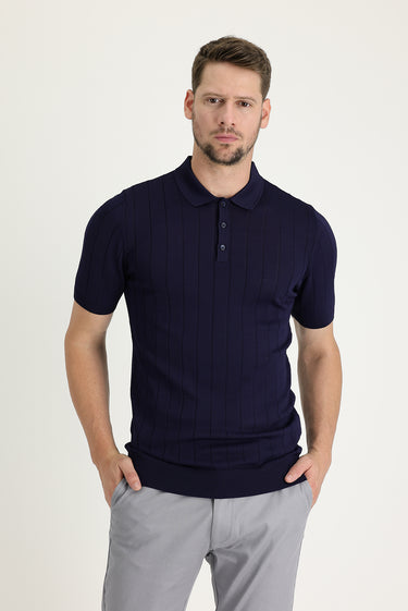 Koyu Lacivert Polo Yaka Slim Fit Dar Kesim Tişört