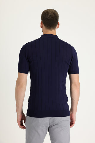  Koyu Lacivert Polo Yaka Slim Fit Dar Kesim Tişört