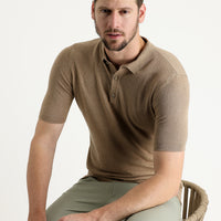 Taba Polo Yaka Slim Fit Dar Kesim Pamuklu Keten Karışımlı Tişört