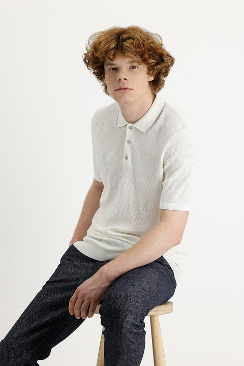 Ekru Polo Yaka Slim Fit Dar Kesim Tişört