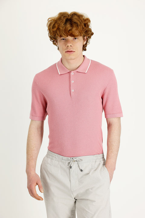 Orta Pembe Polo Yaka Slim Fit Dar Kesim Tişört