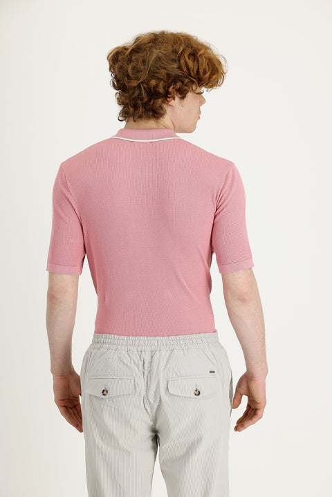 Orta Pembe Polo Yaka Slim Fit Dar Kesim Tişört