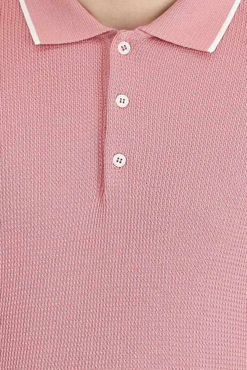 Orta Pembe Polo Yaka Slim Fit Dar Kesim Tişört