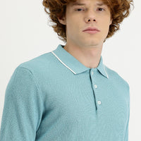 Orta Turkuaz Polo Yaka Slim Fit Dar Kesim Tişört