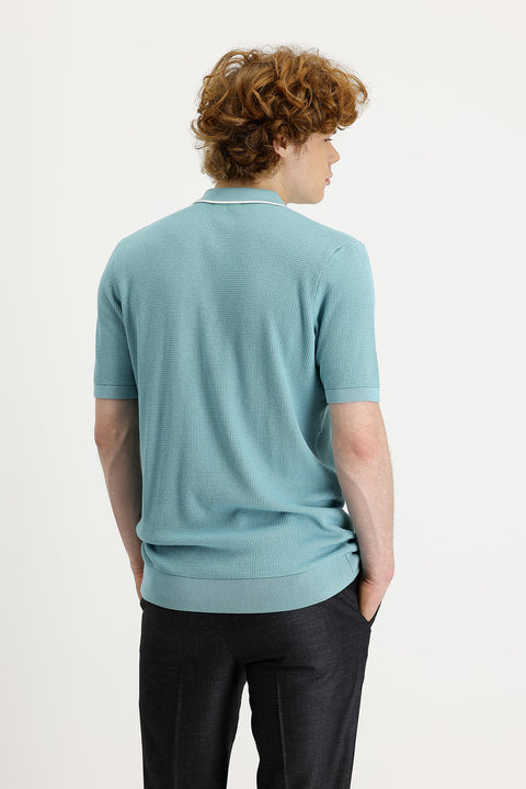 Orta Turkuaz Polo Yaka Slim Fit Dar Kesim Tişört