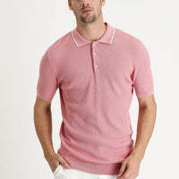 Orta Pembe Polo Yaka Slim Fit Dar Kesim Desenli Tişört