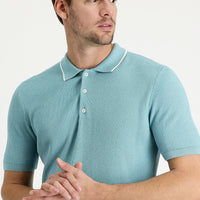 Orta Turkuaz Polo Yaka Slim Fit Dar Kesim Desenli Tişört