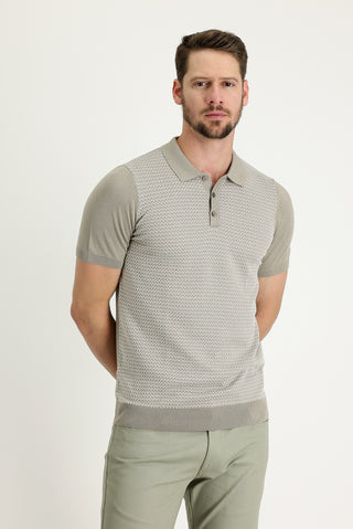  Orta Vizon Polo Yaka Slim Fit Dar Kesim Desenli Tişört