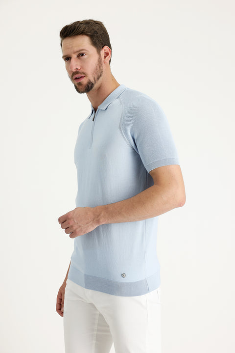 Uçuk Mavi Polo Yaka Desenli Tişört