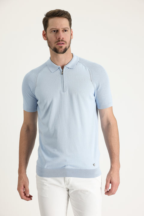 Uçuk Mavi Polo Yaka Desenli Tişört