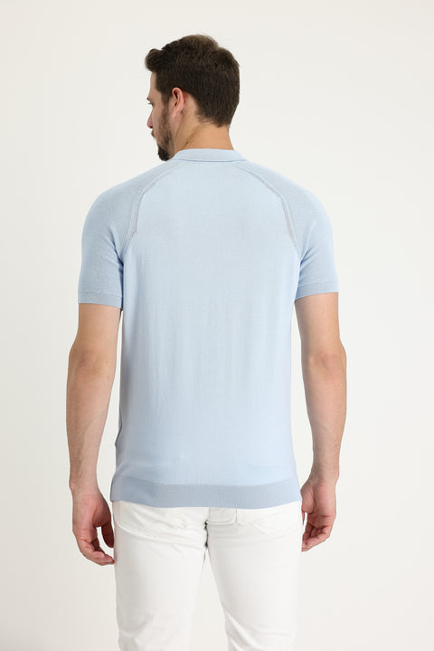 Uçuk Mavi Polo Yaka Desenli Tişört