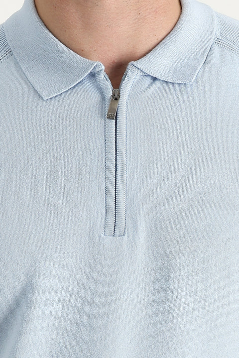 Uçuk Mavi Polo Yaka Desenli Tişört