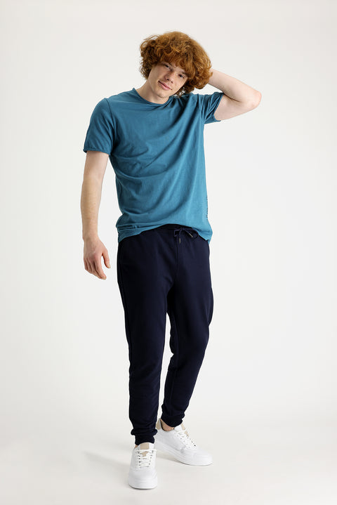 Orta Lacivert Slim Fit Dar Kesim Pamuklu Sweatpant / Eşofman Altı