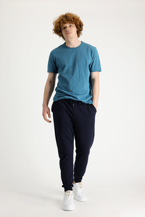 Orta Lacivert Slim Fit Dar Kesim Pamuklu Sweatpant / Eşofman Altı
