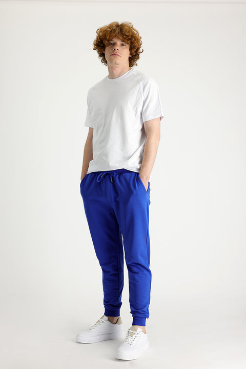 Saks Mavi Slim Fit Dar Kesim Pamuklu Sweatpant / Eşofman Altı
