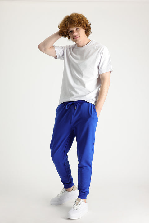 Saks Mavi Slim Fit Dar Kesim Pamuklu Sweatpant / Eşofman Altı