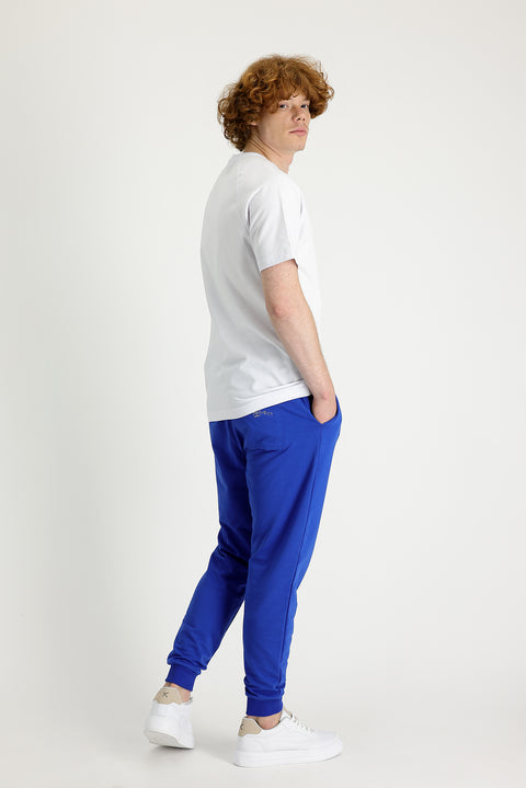 Saks Mavi Slim Fit Dar Kesim Pamuklu Sweatpant / Eşofman Altı