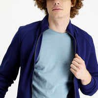 Orta Lacivert Dik Yaka Slim Fit Dar Kesim Fermuarlı Pamuklu Sweatshirt