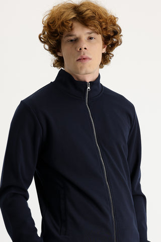  Orta Lacivert Yarım Balıkçı Yaka Fermuarlı Sweatshirt