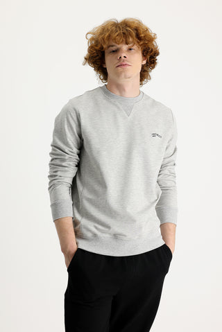  Orta Gri Melanj Bisiklet Yaka Slim Fit Dar Kesim Baskılı Sweatshirt