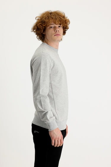 Orta Gri Melanj Bisiklet Yaka Slim Fit Dar Kesim Baskılı Sweatshirt