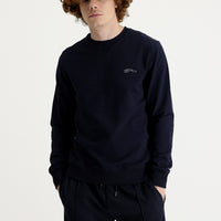 Orta Lacivert Bisiklet Yaka Slim Fit Dar Kesim Baskılı Sweatshirt