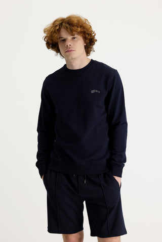  Orta Lacivert Bisiklet Yaka Slim Fit Dar Kesim Baskılı Sweatshirt
