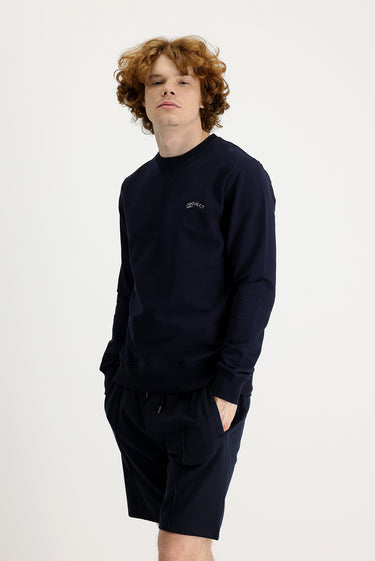 Orta Lacivert Bisiklet Yaka Slim Fit Dar Kesim Baskılı Sweatshirt