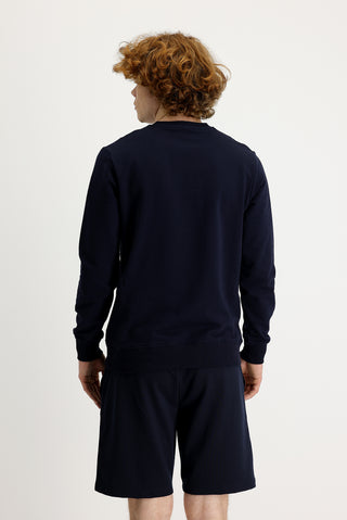  Orta Lacivert Bisiklet Yaka Slim Fit Dar Kesim Baskılı Sweatshirt