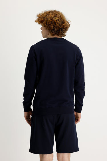 Orta Lacivert Bisiklet Yaka Slim Fit Dar Kesim Baskılı Sweatshirt