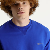 Saks Mavi Bisiklet Yaka Slim Fit Dar Kesim Baskılı Sweatshirt