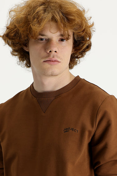 Tarçın  Bisiklet Yaka Slim Fit Dar Kesim Baskılı Sweatshirt