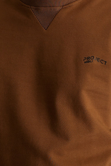 Tarçın  Bisiklet Yaka Slim Fit Dar Kesim Baskılı Sweatshirt