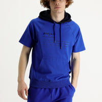 Saks Mavi Kapüşonlu Yarım Kol Baskılı Pamuklu Sweatshirt