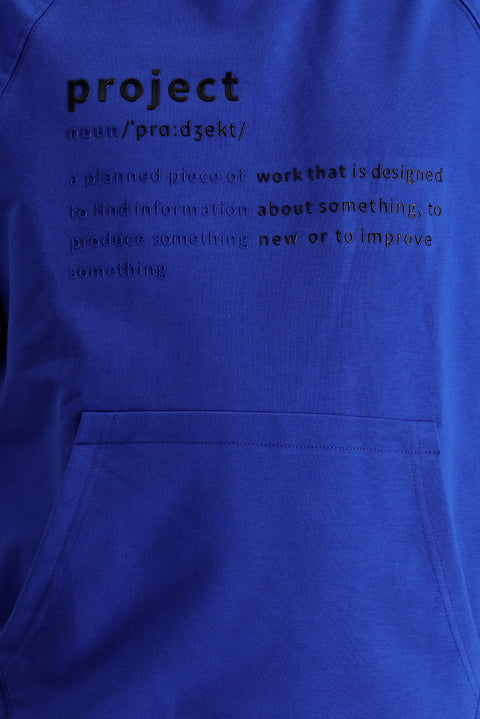 Saks Mavi Kapüşonlu Yarım Kol Baskılı Pamuklu Sweatshirt