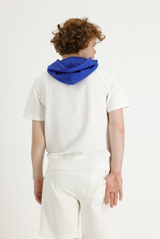  Ekru Kapüşonlu Yarım Kol Baskılı Pamuklu Sweatshirt