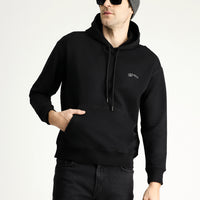 Black Hooded Printed Cotton Sweatshirt