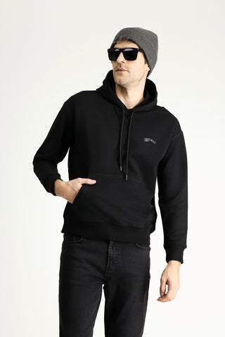  Siyah Kapüşonlu Baskılı Pamuklu Sweatshirt