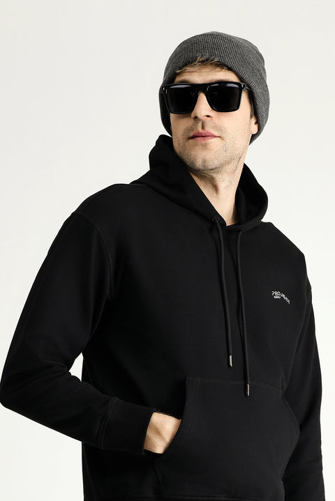 Black Hooded Printed Cotton Sweatshirt