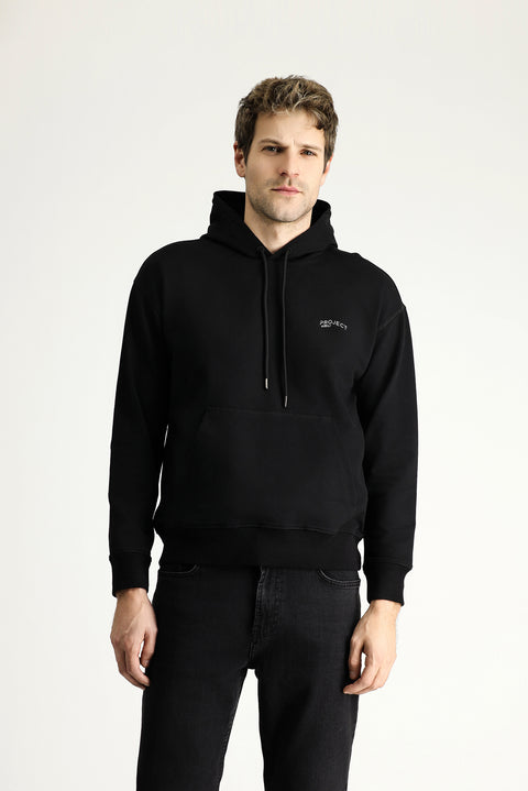 Black Hooded Printed Cotton Sweatshirt