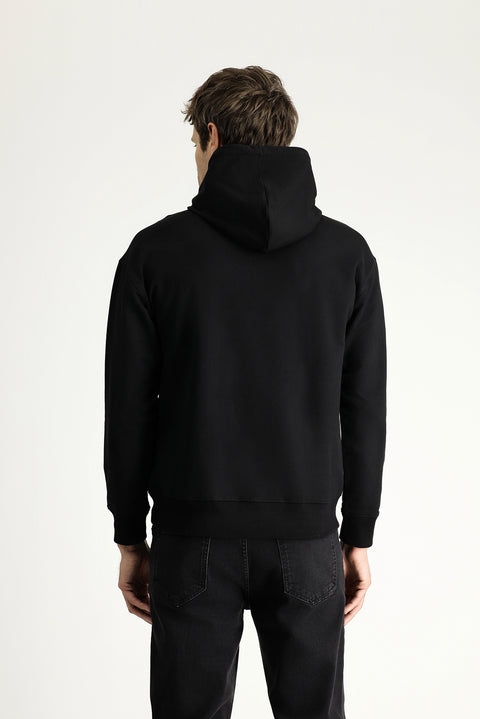 Black Hooded Printed Cotton Sweatshirt